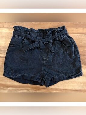 TGLA Acid Washed Black ‘Paper Bag’ Tie Waist Denim Shorts, 100% Cotton, Size XS